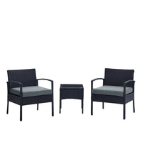 Manhattan Comfort Noli Modern Patio 2-Person Seating Group 3-Piece Set with End Table - Black/Grey-Modern 3-Piece Outdoor Patio Set with 2 Armchairs and 1 End Table