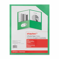 Staples Twin-Pocket Portfolio - Green - 10 Pack-Organize special projects or everyday paperwork in a portable, easy-access location