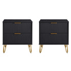 Manhattan Comfort DUMBO 20.07" Modern 2-Drawer Nightstand 2-Piece Set - Black-Modern-Contemporary with a taste of Glam - Nightstand for Bedroom and Living Room Use. Set of 2