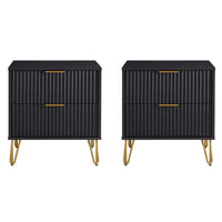 Manhattan Comfort DUMBO 20.07" Modern 2-Drawer Nightstand 2-Piece Set - Black-Modern-Contemporary with a taste of Glam - Nightstand for Bedroom and Living Room Use. Set of 2