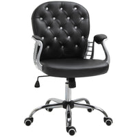 Vinsetto Faux Leather Office Chair with Button Tufted Backrest and Arms - Black-Faux leather is luxury and easy to maintain