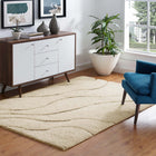 Modway Jubilant Abound Abstract Swirl Shag Area Rug - 5 ft W x 8 ft L - Creame/Beige-Shag Weave Of 1.18 Inches