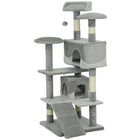PawHut 53" Large Condo Cat Tree Tower - Grey-Multi-level design offers a playhouse for your cats to freely jump around 
