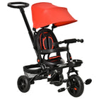 Qaba 4-in-1 Baby Tricycle Trike with Reversible Adjustable Seat - Red-4 in 1 design with detachable parent push handle, canopy, and guardrail 