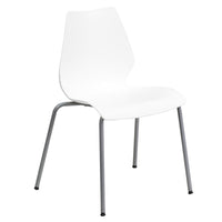 Flash Furniture HERCULES Series Stack Chair with Lumbar Support & Silver Frame - White-Multipurpose Stack Chair