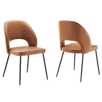 Modway Nico Vegan Leather Dining Chair - Black/Tan - 2 Pack-Retro Modern Dining Chairs