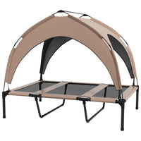 PawHut Elevated Cooling Dog Cot Bed with Canopy for Large Dogs - Coffee-Water-repellent and UV-resistant canopy shields pets from rain and sun 