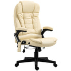 HOMCOM Faux Leather Executive Heated Massage Office Chair - Beige-Ergonomically designed office chair, ideal both for office use