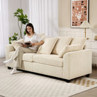 HOMCOM Corduroy 3 Seater Sofa Couch with 8 Removable Pillows - Beige-Features a generous 68.5" (174 cm) seating width, easily accommodating three people