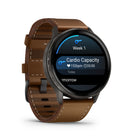 Garmin Venu 4 Smartwatch - 45 mm - Slate with Black Silicone Band and Brown Leather Band-Advanced sleep tracking (improved): Get a sleep score and personalized coaching for how much sleep you need and how you can improve. Even keep track of different sleep stages and naps — and see key metrics, such as HRV status and skin temperature, to better understand your health. Plus, with the sleep alignment feature, see how aligned you are to your circadian rhythm and see your sleep consistency