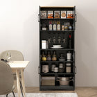 HOMCOM 68" H Kitchen Pantry Cabinet with Microwave Oven Countertop - Black-Anti-tipping accessories for safety 