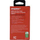 Staples 4-Port USB-A Hub - Black-4 USB-A 2.0 ports – Connect USB-A accessories, like a keyboard, mouse, external hard drive, USB flash drive and more, to your computer for greater connectivity and data transfer up to 480Mbps