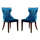 Manhattan Comfort Reine 19.7" Traditional Velvet Upholstered Dining Chairs - Cobalt Blue and Walnut - Set of 2-Traditional Dining Chair for Dining Room Use. Set of 2