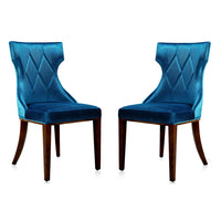 Manhattan Comfort Reine 19.7" Traditional Velvet Upholstered Dining Chairs - Cobalt Blue and Walnut - Set of 2-Traditional Dining Chair for Dining Room Use. Set of 2