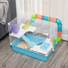 PawHut 23" 3-Tier Hamster Cage with Wheel and Water Bottle - Light Blue-Includes food bowl and water fountain