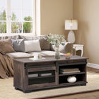 HOMCOM Farmhouse Coffee Table with Sliding Barn Door - Dark Brown-Sliding barn door with metal mesh saves external space and add more industrial chic