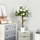 Outsunny 3' Decorative Artificial Rose Tree with Realistic Flowers - White-Weighted pot with cement and PE moss, ensures the fake tree stands stable 