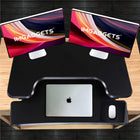 IMHome Sit Stand Desk Riser Standing Desk Converter with Keyboard Tray - 33" - Black-The large standing desk riser surface (32.6” x 17.8”) provides ample space for different work setups, comfortably supporting dual monitors or a monitor and laptop configuration. The lower tier includes a removable keyboard tray that comfortably fits a keyboard, laptop, and mouse, helping maintain an ergonomic typing position while maximizing workspace efficiency. The deep tray (32.3” x 12.4”) can accommodate a 15.6” laptop 