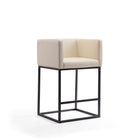 Manhattan Comfort Embassy 20.5" Mid-Century Modern Faux Leather Upholstered Counter Stool - Cream and Black-Mid-Century Modern Counter Stool with Backseat Perfect for Bar and Kitchen Use