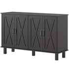 HOMCOM Farmhouse 47.2" L Sideboard Buffet Cabinet with 4 Barn Doors - Black-Barn-style doors with black hardware add rustic farmhouse charm