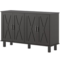 HOMCOM Farmhouse 47.2" L Sideboard Buffet Cabinet with 4 Barn Doors - Black-Barn-style doors with black hardware add rustic farmhouse charm