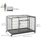 PawHut 49" Folding Heavy Duty Dog Crate - Grey-4 wheels for easy movement, with lock to prevent unintended movement<br> 