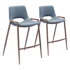 Zuo Desi Counter Stool - Azure Grey/Walnut - Set of 2-Armrest support