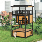 PawHut 4-Floor Outdoor Wood Cat House with Condo Entrances and Perch - Natural/Black-4 floors for ample space 