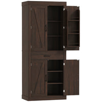 HOMCOM 72" H Kitchen Pantry Cabinet with Barn Doors - Brown-Features a rustic barn door design, enhancing your home's country charm 