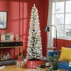 HOMCOM 7' Snow-Flocked Artificial Pencil Christmas Tree with Lights - Green-Warm white LED lighting offers a cozy, inviting glow 