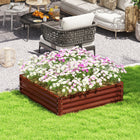 Outsunny Galvanized Steel Planter Raised Garden Bed - 47" L x 47" W x 12" H - Dark Brown Wood Effect-Suitable for planting vegetables, herbs, flowers in your yard 