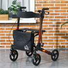 HOMCOM 8'' Wheels Folding Adjustable Rollator Walker with Seat and Bag - Red-A storage pocket on the front for personal belongings, a cane holder included 