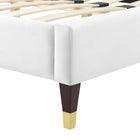Modway Peyton Performance Velvet Full Platform Bed with Wood Legs and Gold Metal Sleeves - White-Wood Legs With Gold Metal Sleeves and Non-Marking Caps