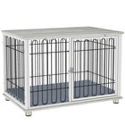 PawHut 35.4" W Dog Kennel End Table with Washable Cushion and Adjustable Feet - Grey-Softly cushioned resting spot with thick sponge foam and washable cushion cover 