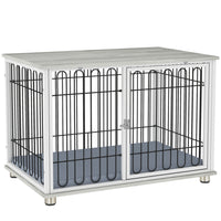 PawHut 35.4" W Dog Kennel End Table with Washable Cushion and Adjustable Feet - Grey-Softly cushioned resting spot with thick sponge foam and washable cushion cover 