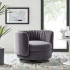 Modway Embrace Tufted Performance Velvet Swivel Chair - Black Grey-Performance Velvet Upholstery