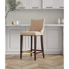 Manhattan Comfort Shubert 22.64" Modern Leatherette Upholstered Barstool - Tan-Frame Made of Solid Beech Wood with Rich Dark Finish - Features a Gold Metal Foot Plate