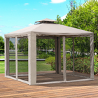 Outsunny 10 ft W x 10 ft L Patio Gazebo Outdoor Pavilion 2 Tire Roof Canopy Shelter - Brown-8 built-in grommets help ensure proper water drainage