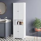 HOMCOM Bathroom Storage Cabinet with Double Door and Toilet Paper Holder - White-Anti-tilt design ensures the safety of you and your family   