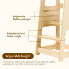 MotionGrey Blessy Toddler Tower - Adjustable Learning Standing Tower Kitchen Helper with Safety Rail - Wood-Built with secure railings, anti-tip structure, and smooth rounded edges to ensure maximum safety during use