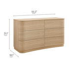 Modway Mirae 6-Drawer Curved Dresser - Brushed Light Oak-Sculpted Curved Drawer Fronts
