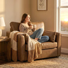 HOMCOM PU Leather Accent Chair with Wide Seat - Spring Cushion - Wood Legs - 2 Pillows for Living Room - Brown-Compact 43.3" width fits perfectly in any small rooms or spaces   
