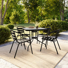 Flash Furniture 31.5" Square Glass Metal Table with 4 Black Metal Aluminum Slat Stack Chairs-Designed for Indoor and Outdoor Use