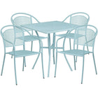 28'' Square Sky Blue Indoor-Outdoor Steel Patio Table Set with 4 Round Back Chairs [CO-28SQ-03CHR4-SKY-GG]-Set Includes Table and 4 Chairs