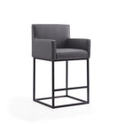 Manhattan Comfort Ambassador 20.5" Mid-Century Modern Faux Leather Upholstered Counter Stool - Grey and Black - 2 Pack-Tight Back Chair Design with Comfort Armrest