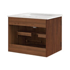 Modway Zia 24" Wall-Mount Bathroom Vanity with Marble Sink - Walnut-Solid Mango Wood Base with Fluted Pattern