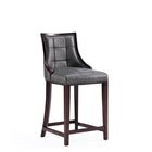 Manhattan Comfort Fifth Avenue 19" Traditional Faux Leather Upholstered Counter Stool - Pebble Grey - 2 Pack-Refined Rectangular Design Stitching