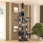 PawHut 94" - 102" Floor-To-Ceiling Huge Cat Tree Tower - Grey-Durable short plush covers for long-lasting wear 