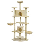 PawHut 79" Large Cat Tree Tower with Scratching Posts and Hammock - Beige-Features a 2 funny balls and teasing rope for your cats' entertainment			 