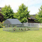 PawHut Metal Chicken Run with Waterproof Anti-UV Cover - 19.7' x 9.8' x 6.4' - Silver-Tall height allows owners to enter and exit feeding areas easily 